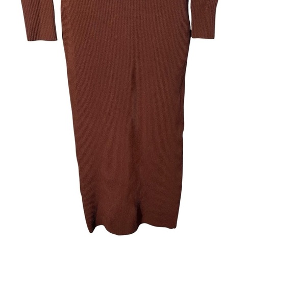 SELF-PORTRAIT Rib Knit Lace Insert Long Sleeve Midi Bodycon Fitted Dress - Picture 6 of 10